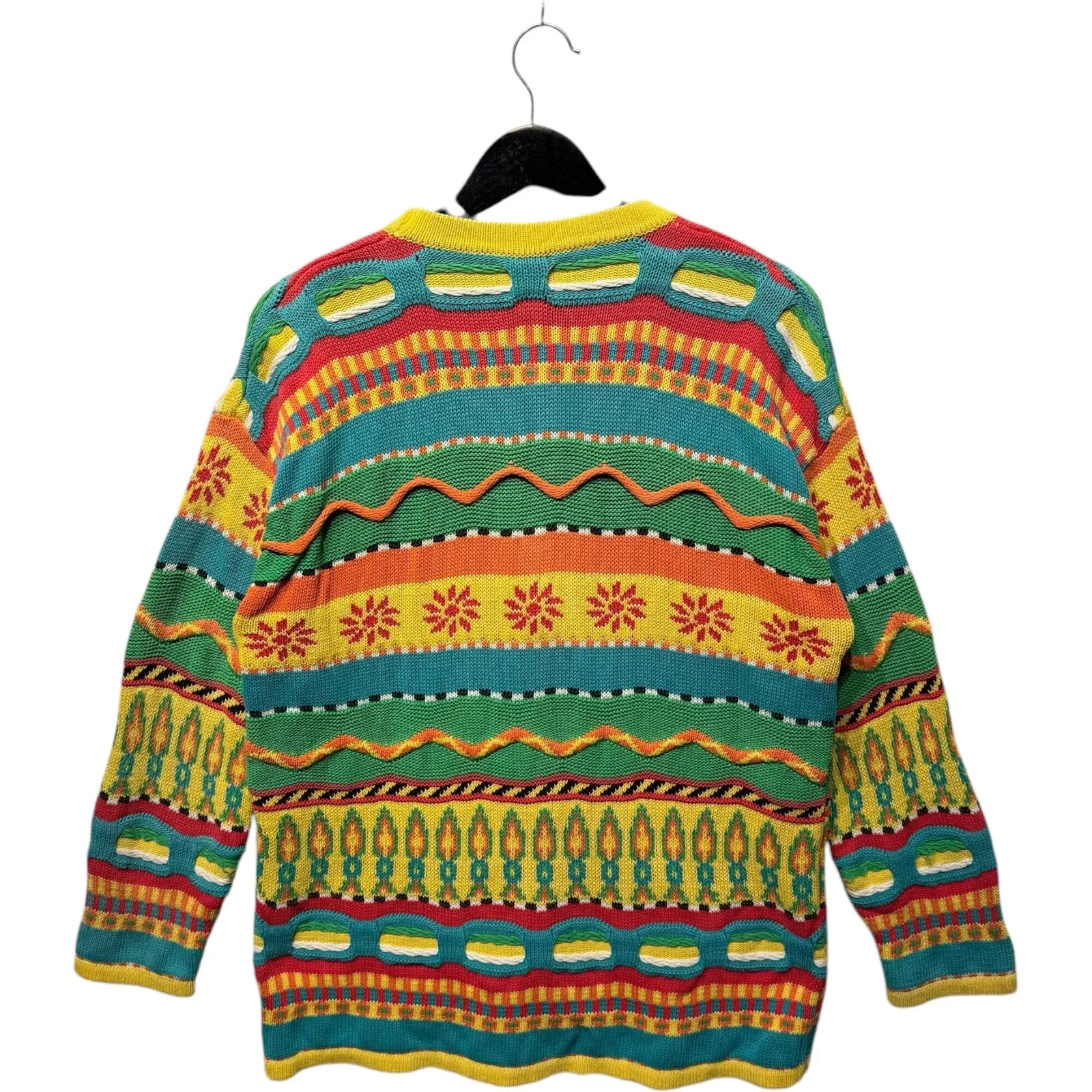 Vintage 3D Patterned Textured Knit Cardigan Sweater