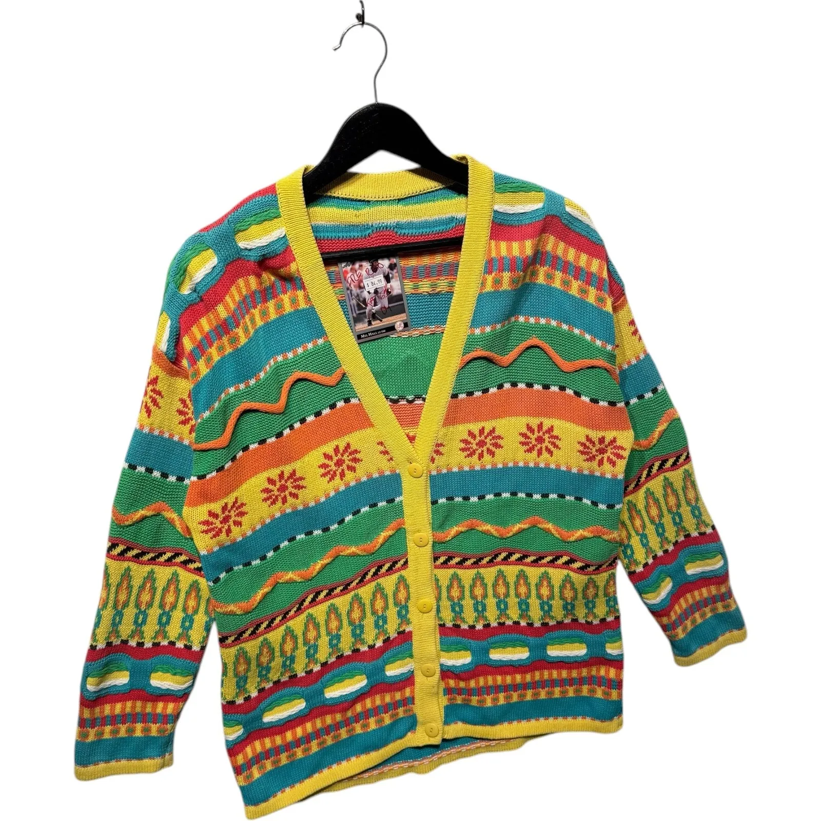Vintage 3D Patterned Textured Knit Cardigan Sweater
