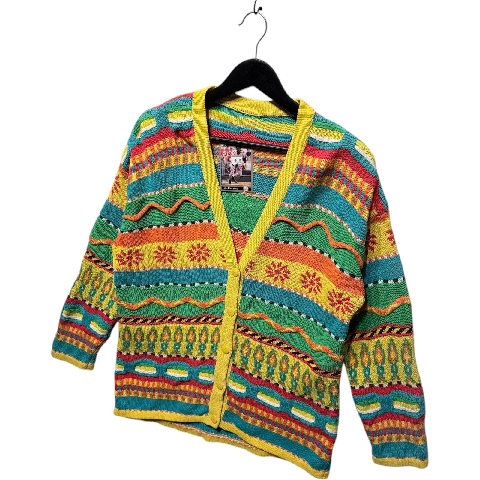 Vintage 3D Patterned Textured Knit Cardigan Sweater