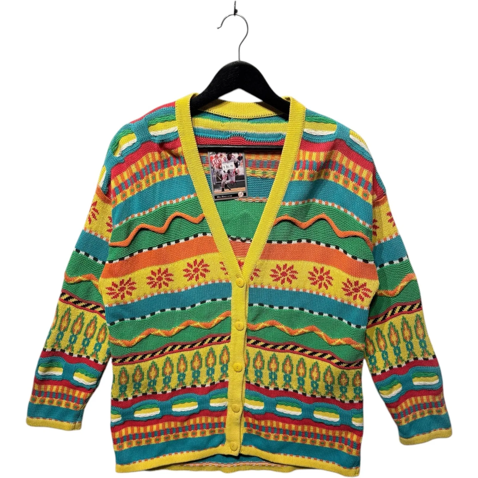 Vintage 3D Patterned Textured Knit Cardigan Sweater