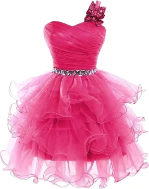 VOfuter Short Prom Dresses for Women Beaded Homecoming Dresses Pageant Tiered Short Evening Ball Gown Puffy with Bow