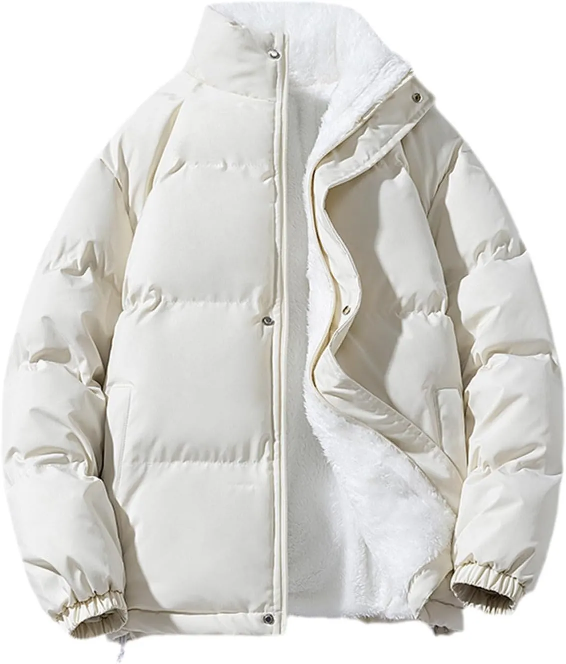 Winter Jacket Women Zipped Thick Warm Streetwear Lined Fleece Cotton Padded Parka Fluffy Coat Loose Plush