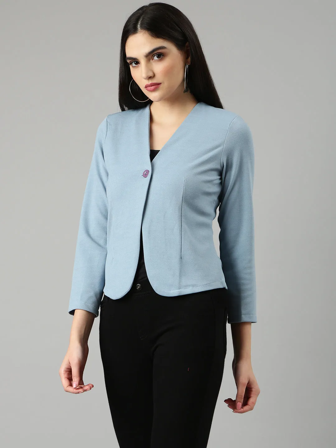 Women Blue Solid Blazer