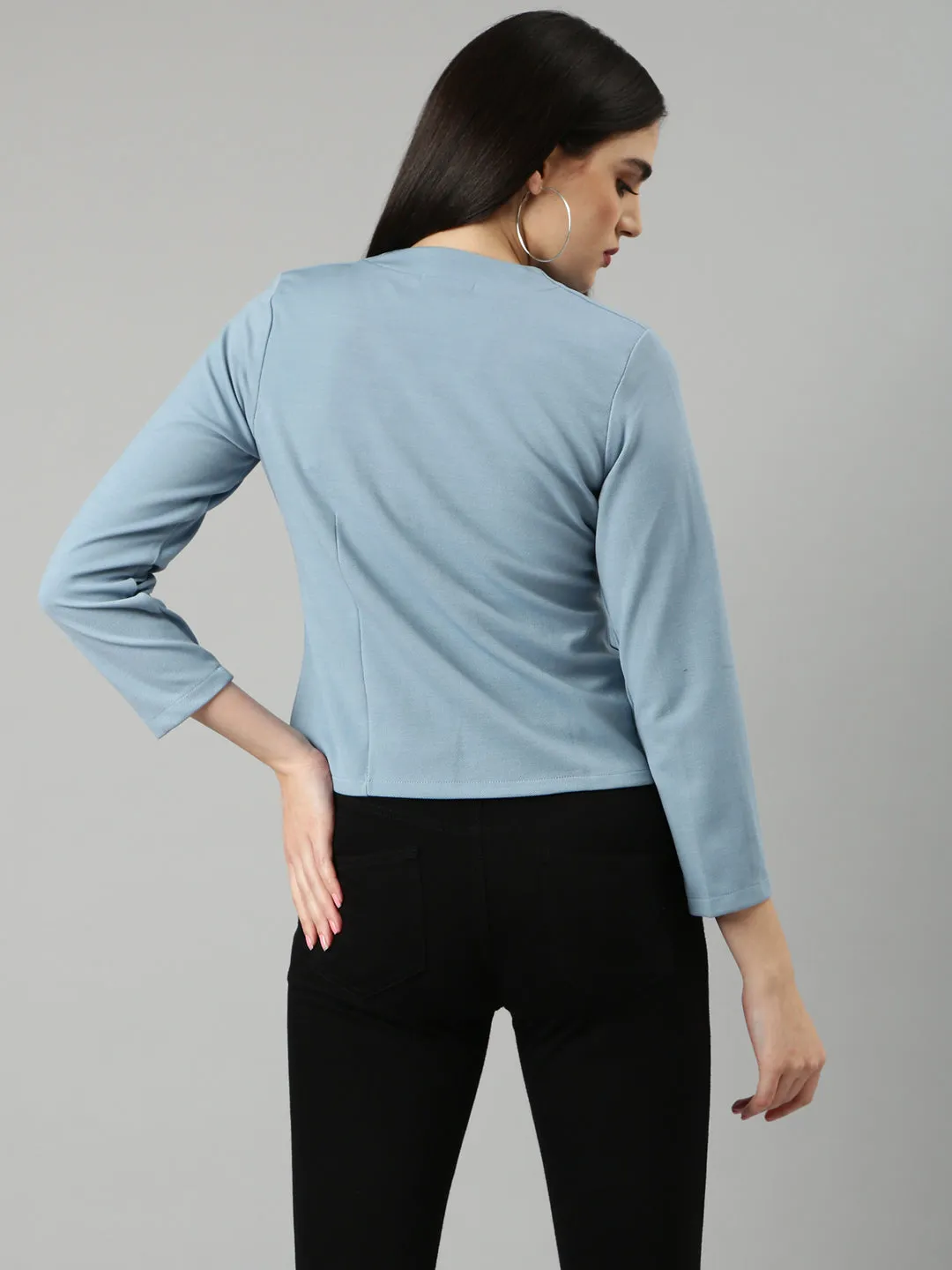 Women Blue Solid Blazer