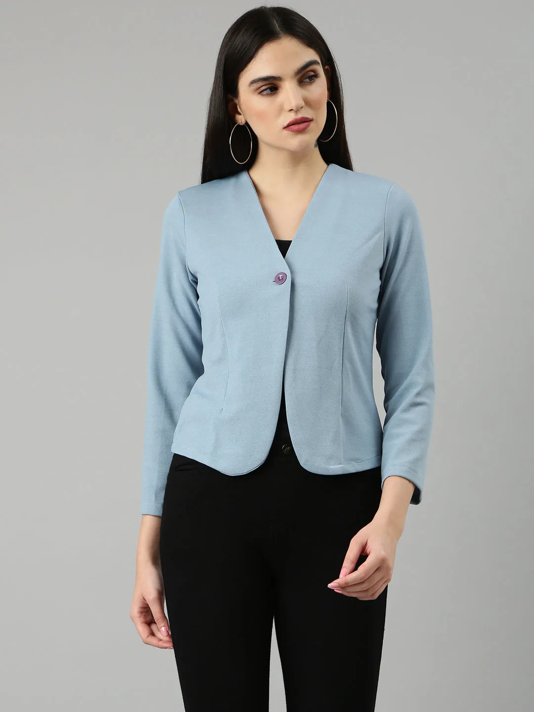 Women Blue Solid Blazer
