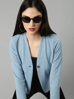 Women Blue Solid Blazer