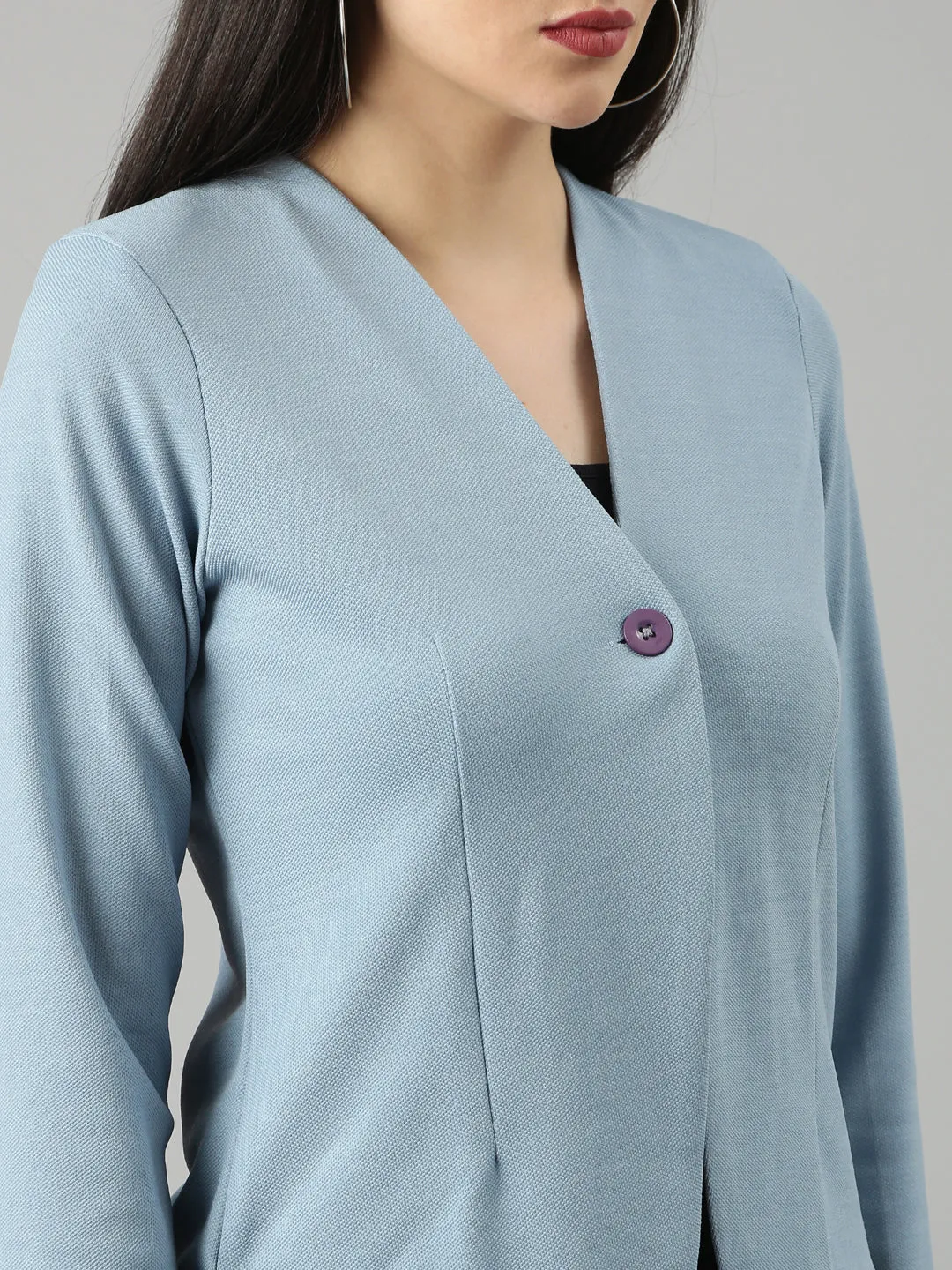 Women Blue Solid Blazer