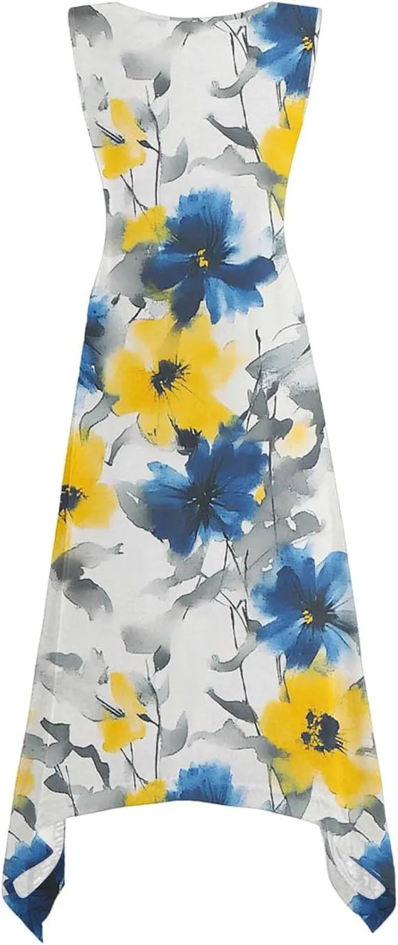 Women Dress Casual Summer Loose Flowy Beach Dress with Pockets Hankerchief Flare Midi Sundress 2025 Beach Vacation