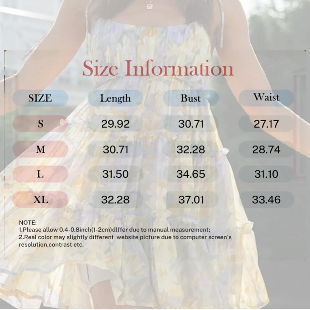 Women Floral Mini Dress Spaghetti Strap Ruffle Tiered Dress,Sleeveless Short Beach Flower Sundress