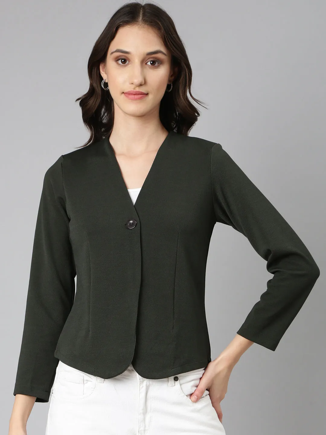 Women Olive Solid Blazer