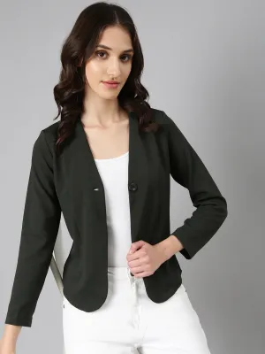 Women Olive Solid Blazer
