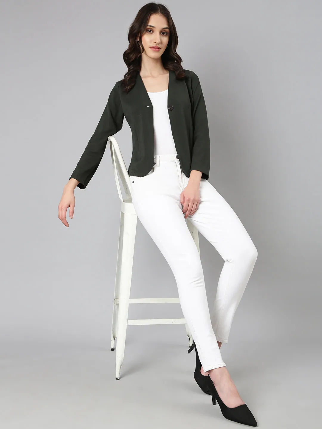Women Olive Solid Blazer