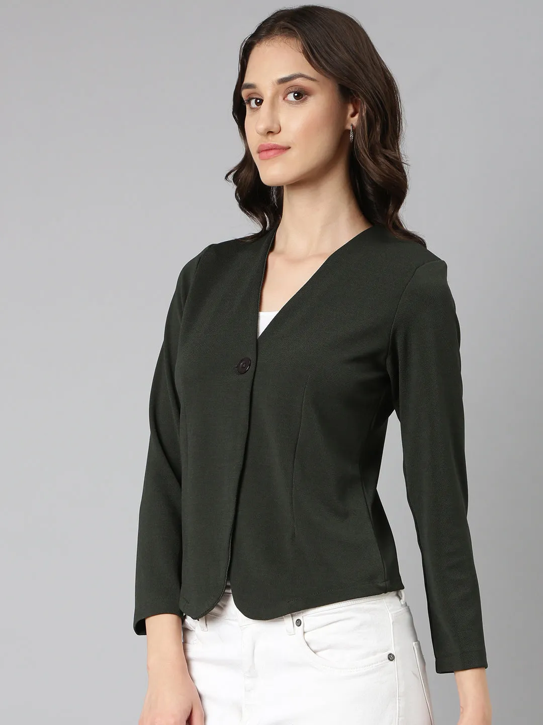 Women Olive Solid Blazer