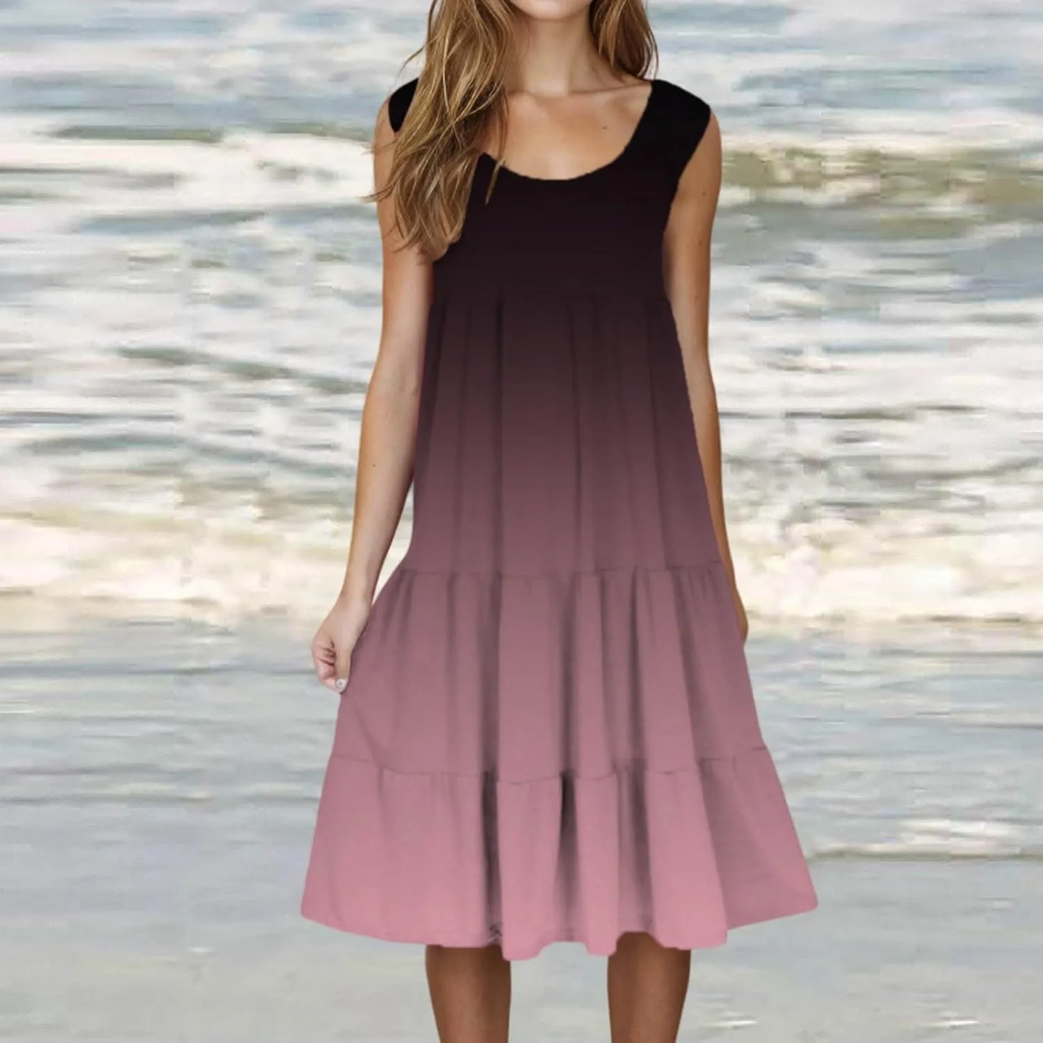 Women Ruffle Boho Tie Dye Dresses Color Block Babydoll Loose Swing Casual Beach Mini Tank Dress Plus Size Sundress