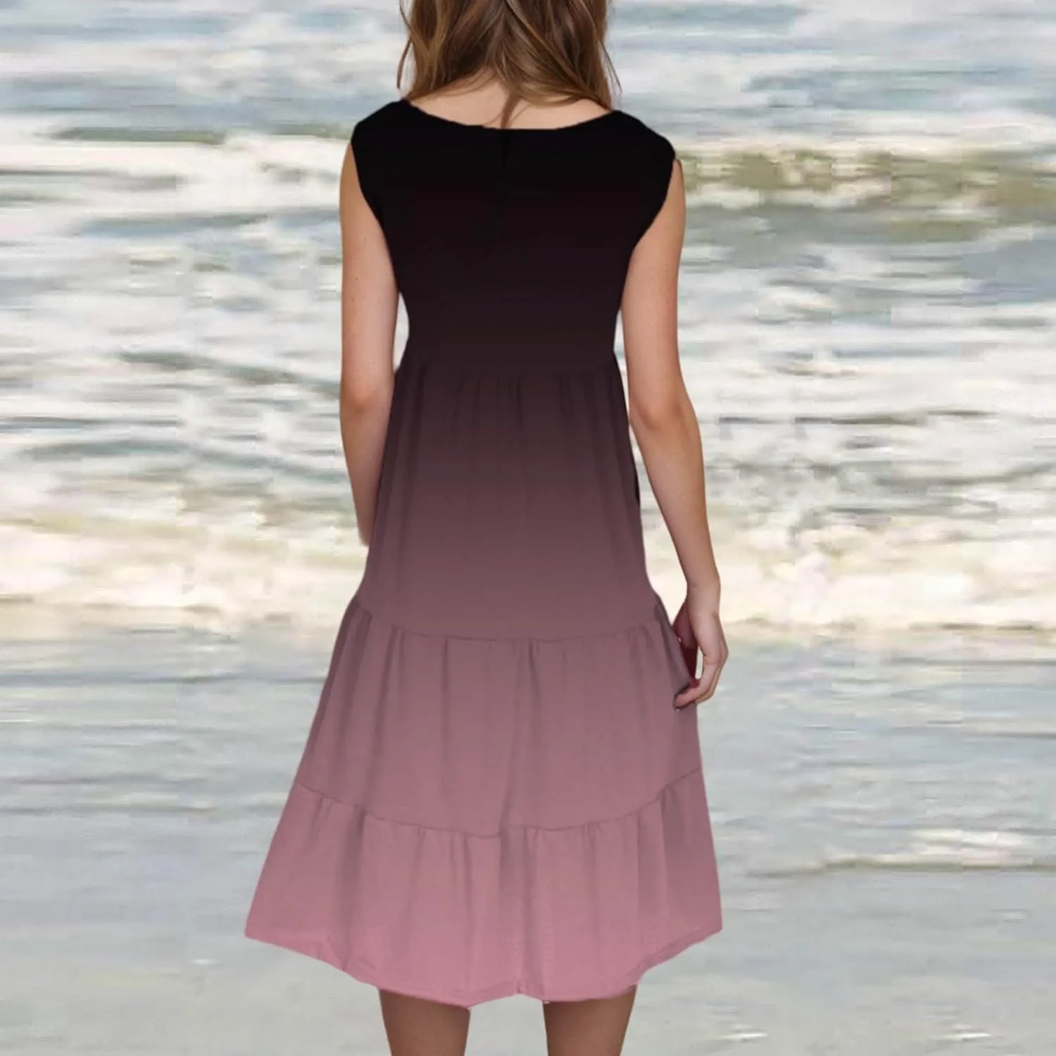 Women Ruffle Boho Tie Dye Dresses Color Block Babydoll Loose Swing Casual Beach Mini Tank Dress Plus Size Sundress