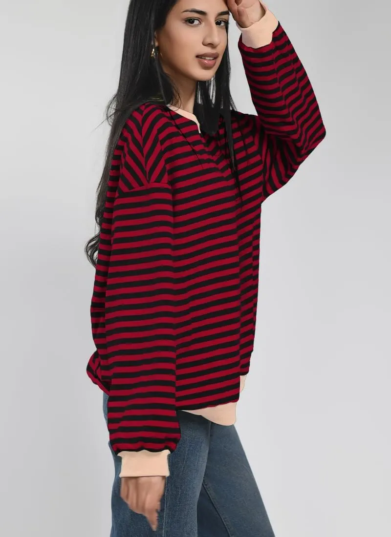 Women Striped Oversized Sweatshirt Color Block Long Sleeve Shirt Crew Neck Casual Loose Pullover Y2K Top