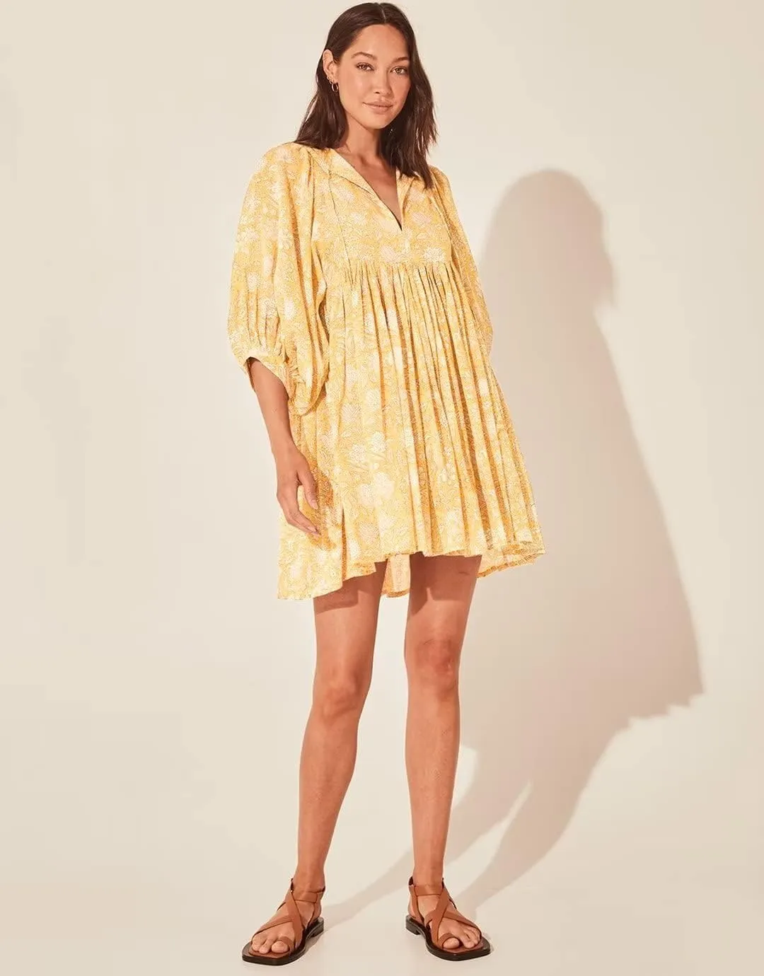 Women Summer Bohemian Floral Shirt Dress Cover Up Beach Dress Half Sleeve Mini Dress