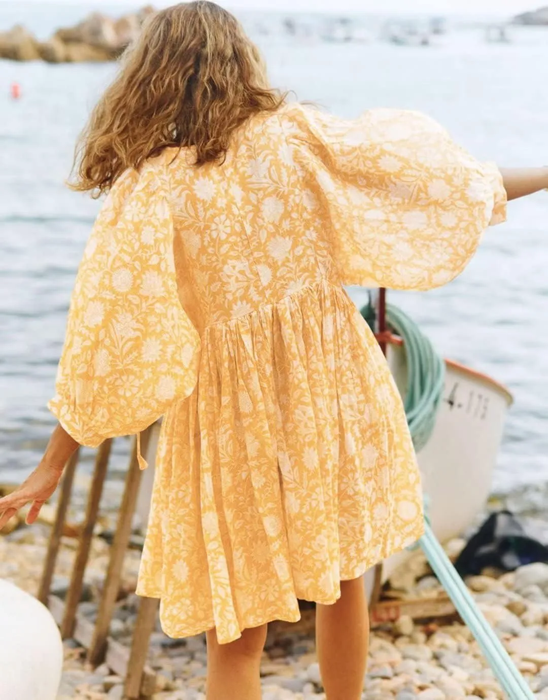 Women Summer Bohemian Floral Shirt Dress Cover Up Beach Dress Half Sleeve Mini Dress
