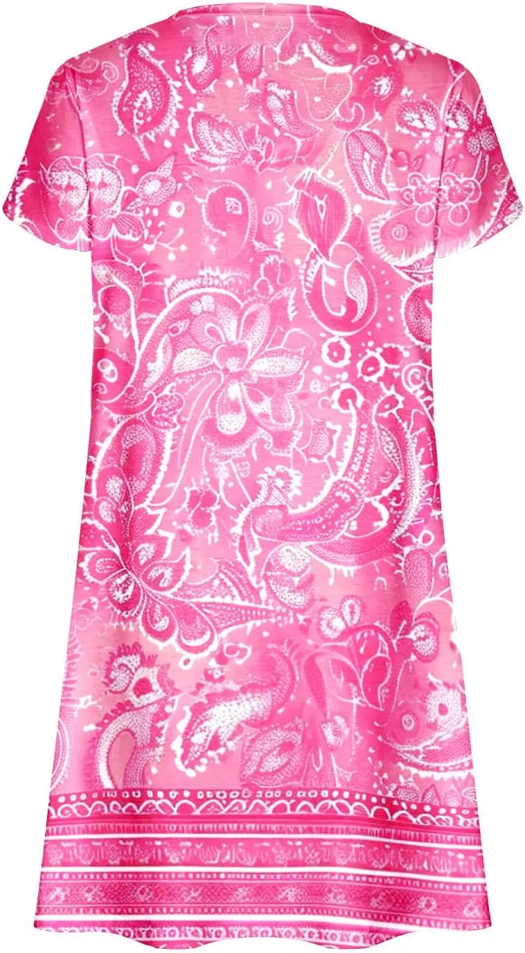 Women Summer Petal Sleeve Mini Dresses with Pockets Casual Aline Flowy V Neck T-Shirt Dress Solid Beach Sundress