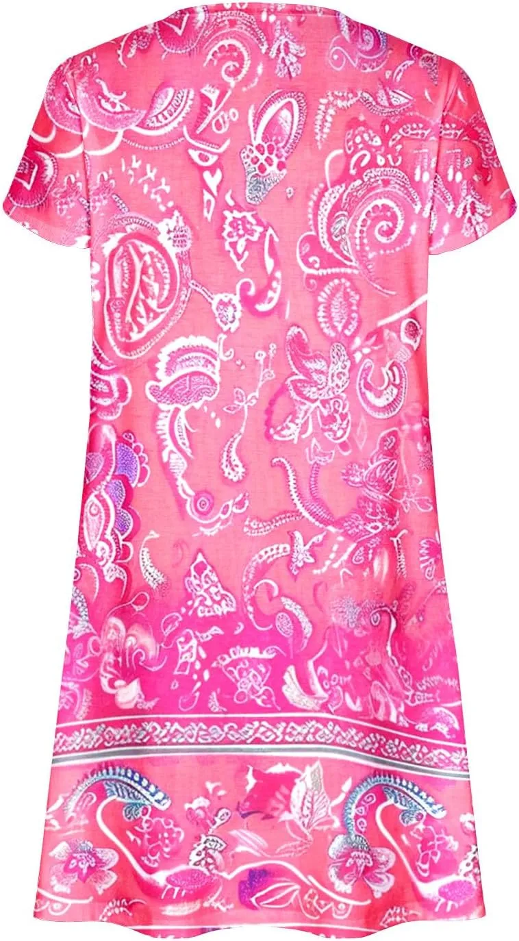 Women Summer Petal Sleeve Mini Dresses with Pockets Casual Aline Flowy V Neck T-Shirt Dress Solid Beach Sundress