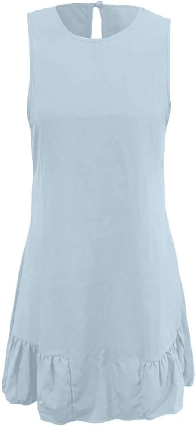 Women Summer Tank Dresses Round Neck Sleeveless T Shirt Dress A-Line Ruffle Hem Mini Dress Beach Vacation Sundresses