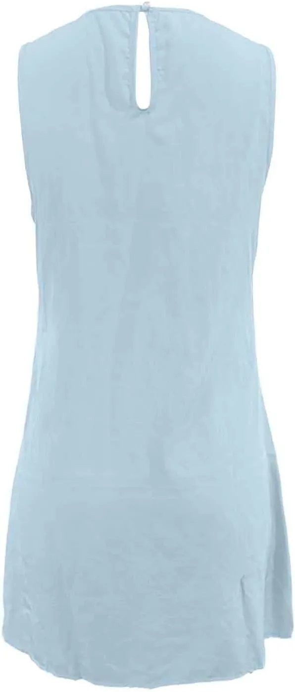 Women Summer Tank Dresses Round Neck Sleeveless T Shirt Dress A-Line Ruffle Hem Mini Dress Beach Vacation Sundresses