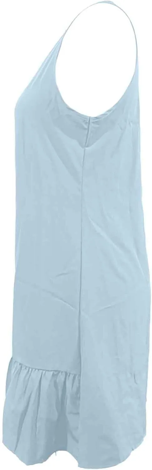 Women Summer Tank Dresses Round Neck Sleeveless T Shirt Dress A-Line Ruffle Hem Mini Dress Beach Vacation Sundresses
