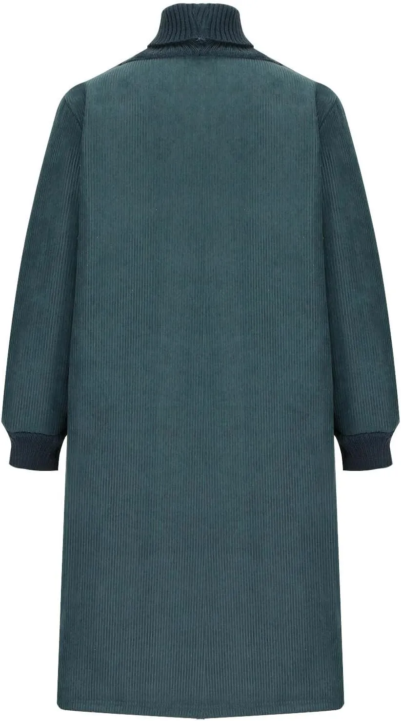 Women's Corduroy Turtleneck Long Sleeve Dress with Pockets Fall Winter Casual Loose Solid Color Midi Dresses Plus Size