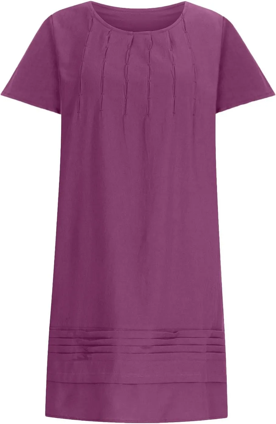 Women's Cotton Linen Midi Dress Plus Size Cap Sleeve Pleated Summer Dresses Vacation 2025 Crew Neck Casual Sundress