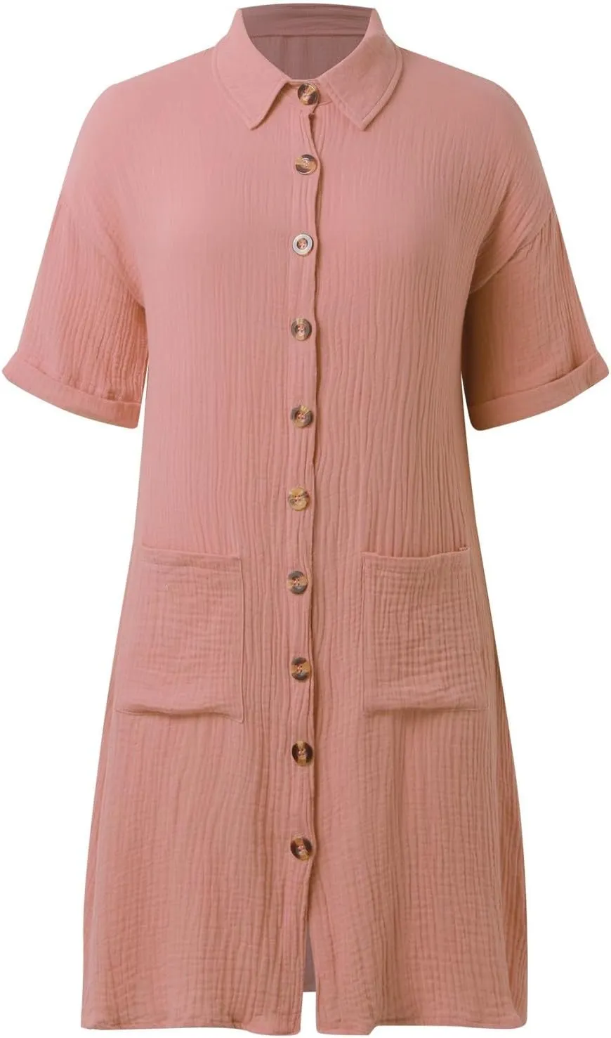 Womens Cotton Linen Shirt Dresses 2025 Summer Short Sleeve Button Down Tshirt Dress Vacation Beach Midi Dress Pockets