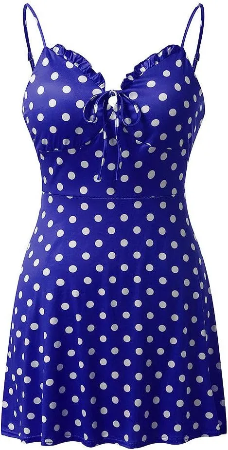 Women's Floral Print A Line Cami Dress Romper Spaghetti Strap Smocked Jumpsuit Tie Front Holiday Short Midi Dresses