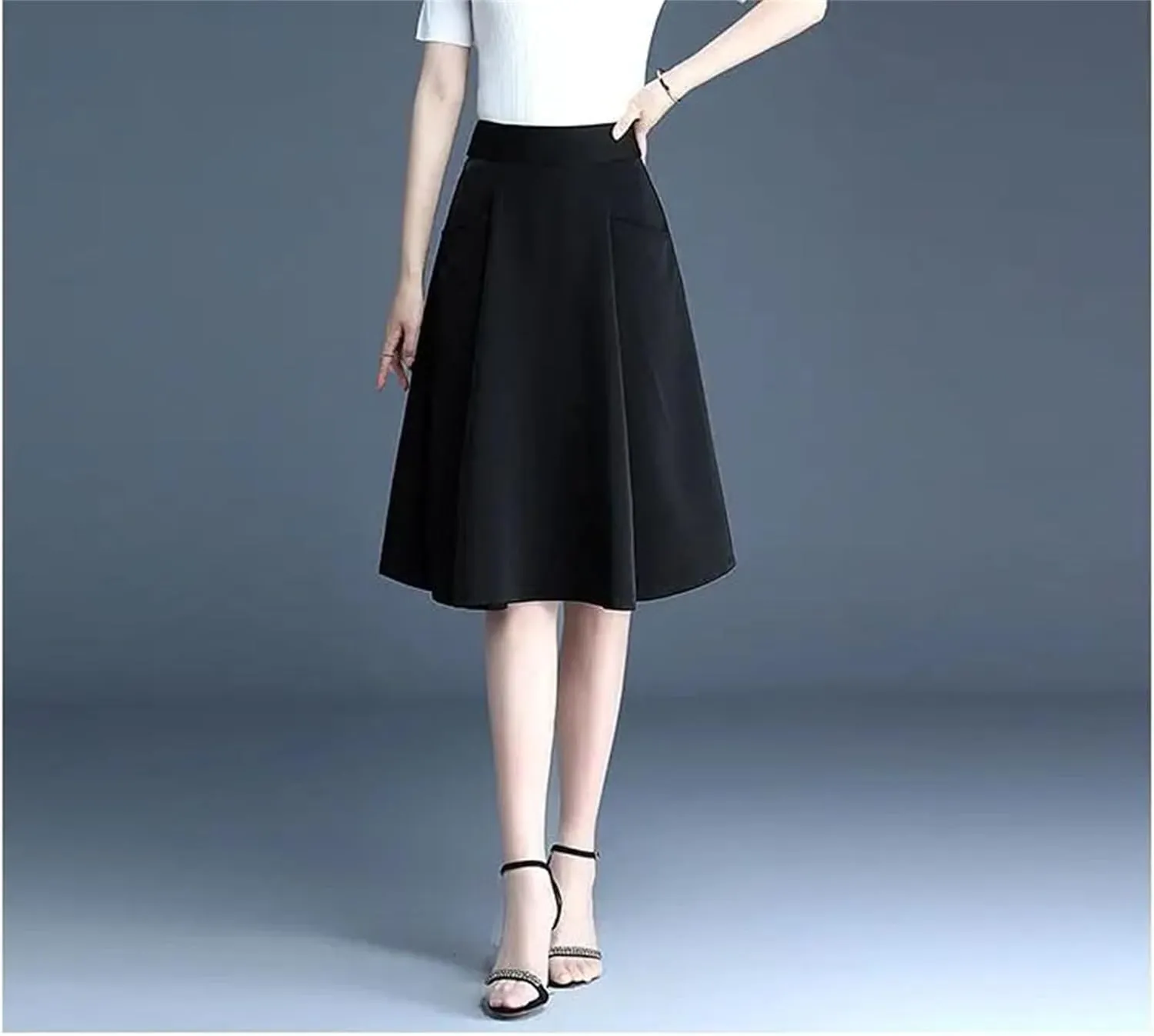 Women's Pleated Skirt Mid Length High Waist Fashion Slim A-Line Skirt