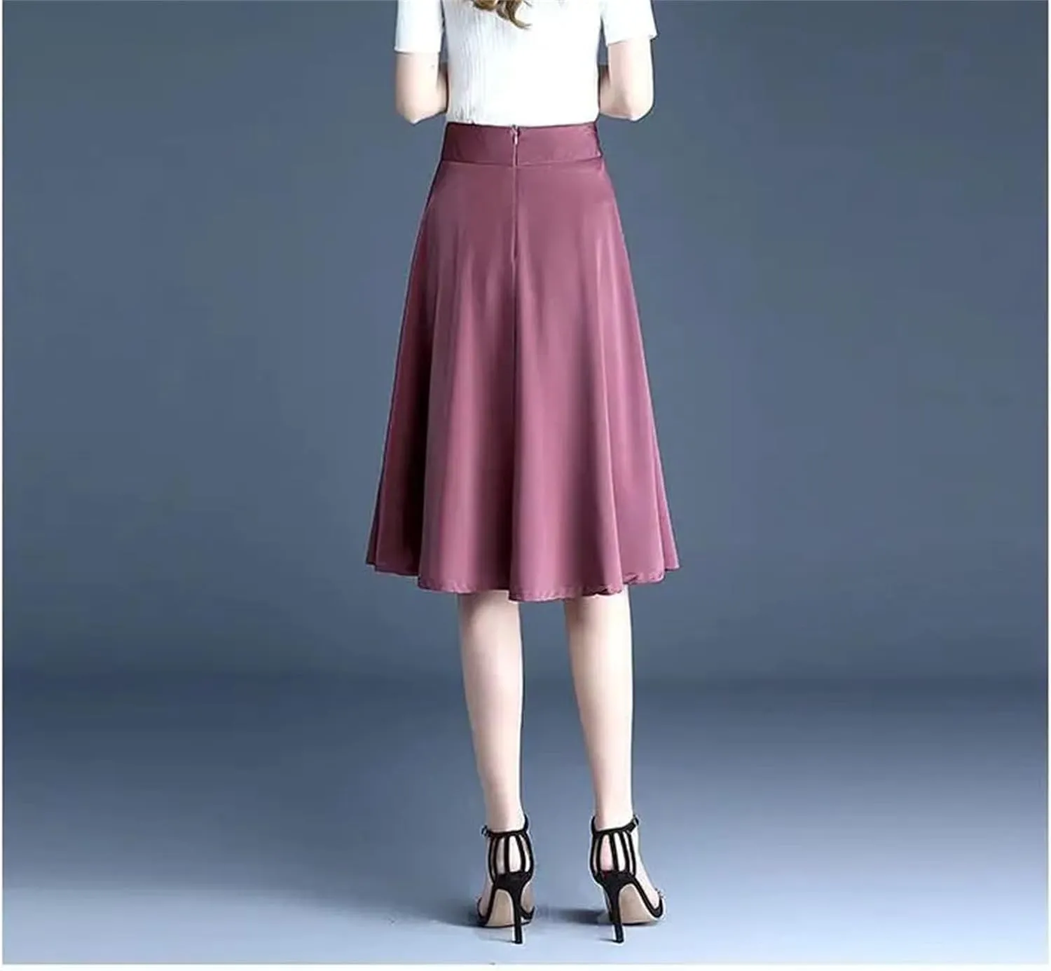 Women's Pleated Skirt Mid Length High Waist Fashion Slim A-Line Skirt