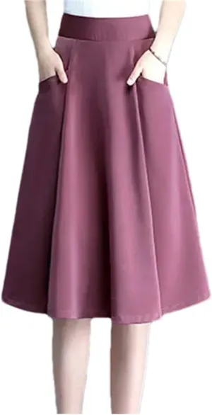 Women's Pleated Skirt Mid Length High Waist Fashion Slim A-Line Skirt