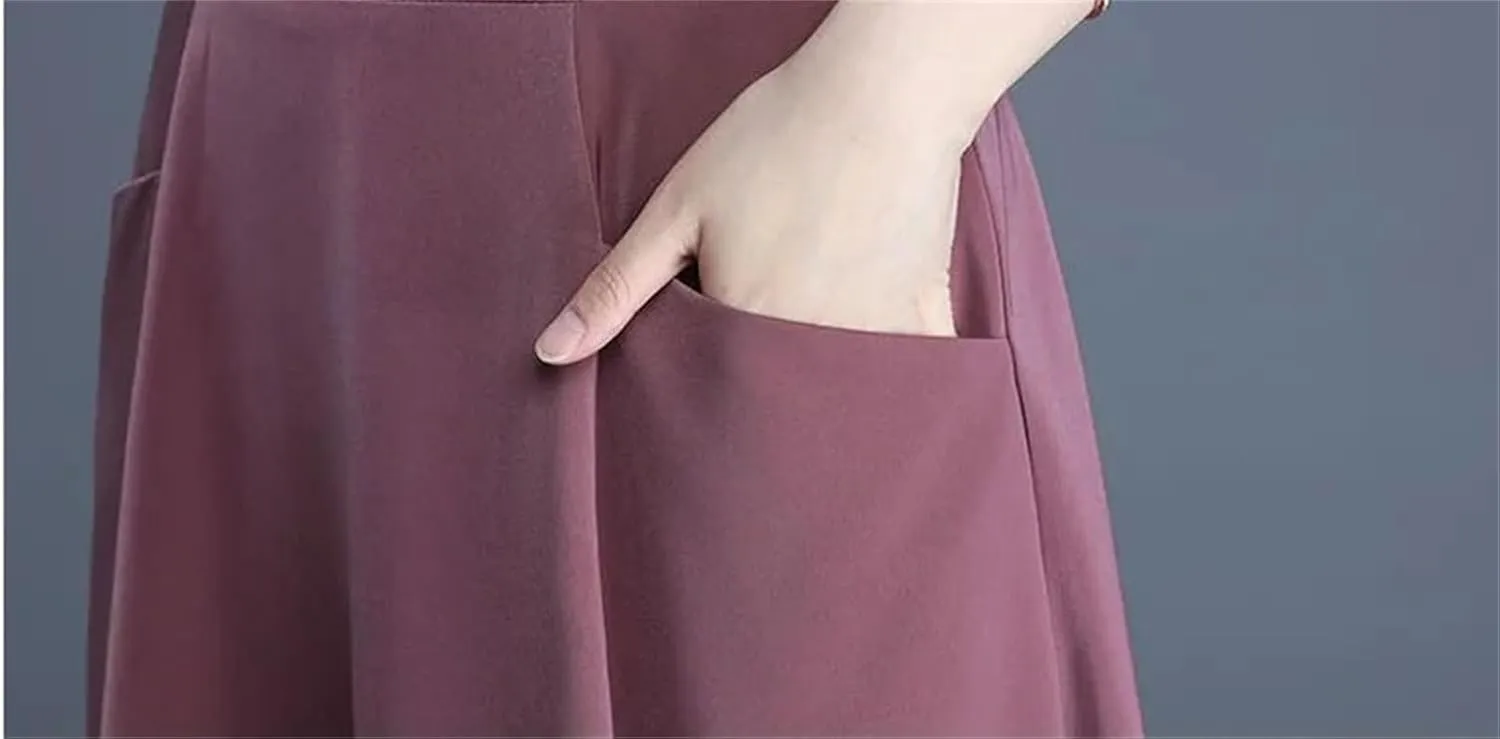 Women's Pleated Skirt Mid Length High Waist Fashion Slim A-Line Skirt