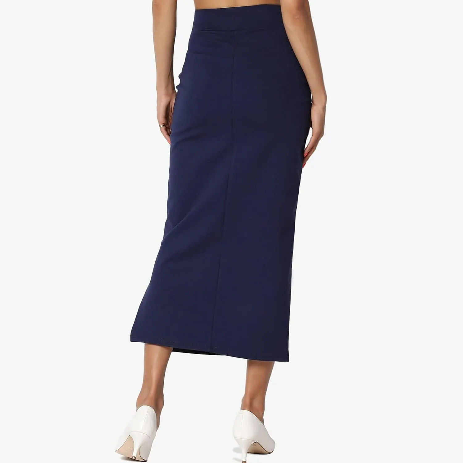 Women's S~3X Side Slit Ponte Knit High Waist Mid Calf Long Pencil Skirt Sweatshirt Skirt