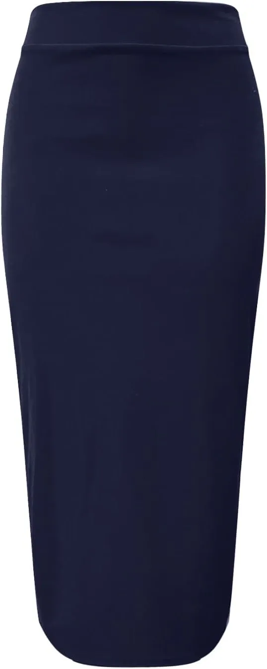 Women's S~3X Side Slit Ponte Knit High Waist Mid Calf Long Pencil Skirt Sweatshirt Skirt