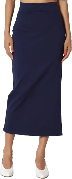 Women's S~3X Side Slit Ponte Knit High Waist Mid Calf Long Pencil Skirt Sweatshirt Skirt