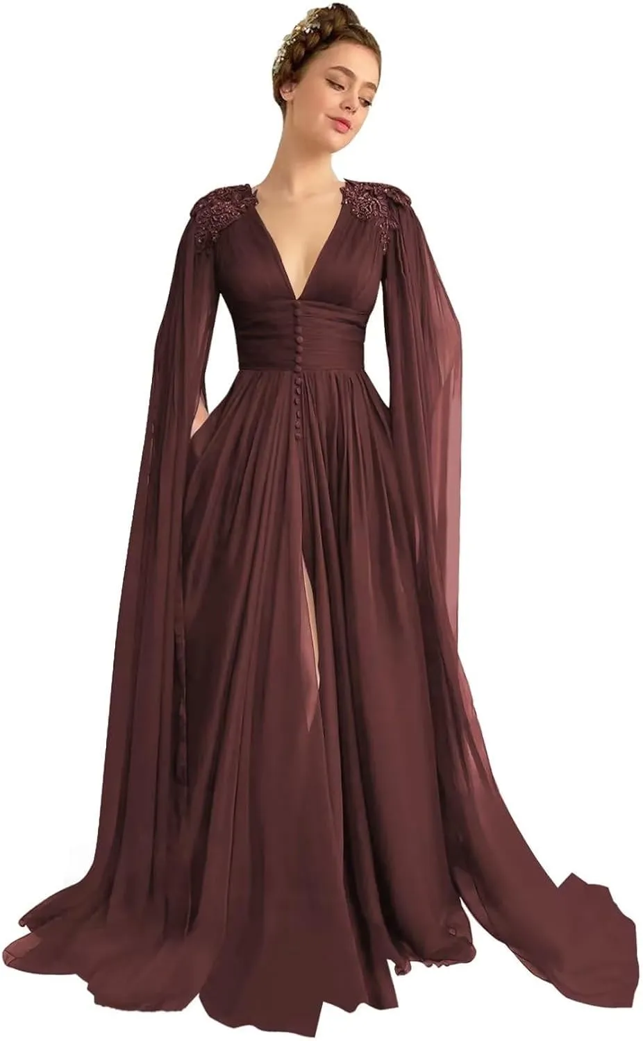 Women's Tulle Prom Dress 2024 Long Wedding Ball Gown Lace Applique Formal Evening Dresses with Slit Pockets