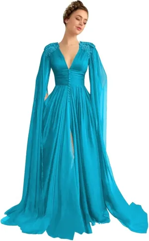 Women's Tulle Prom Dress 2024 Long Wedding Ball Gown Lace Applique Formal Evening Dresses with Slit Pockets