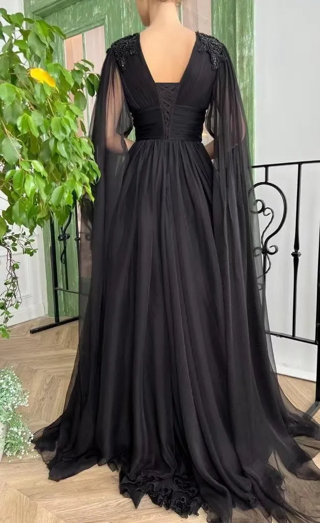 Women's Tulle Prom Dress 2024 Long Wedding Ball Gown Lace Applique Formal Evening Dresses with Slit Pockets