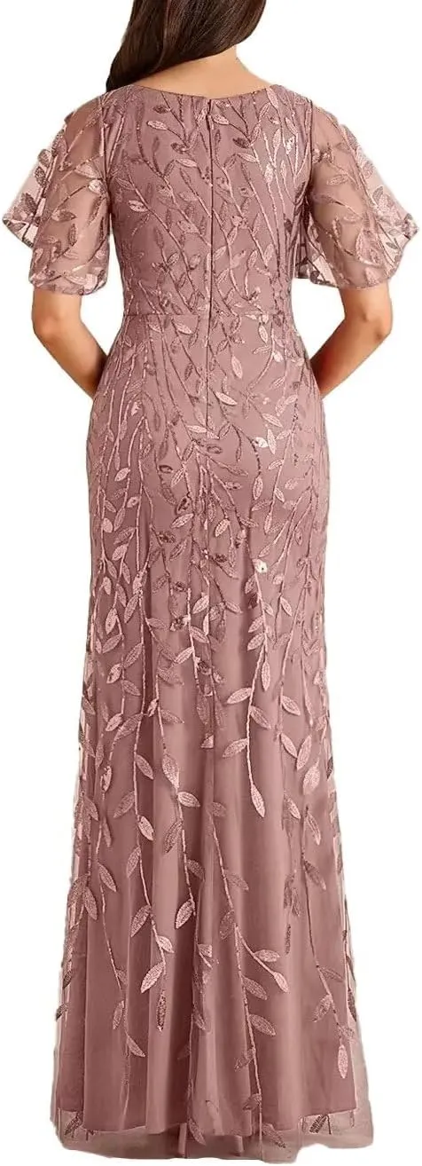 Women's V Neck Chiffon Mother of Bride Dresses Lace Appliques Long Formal Evening Gowns