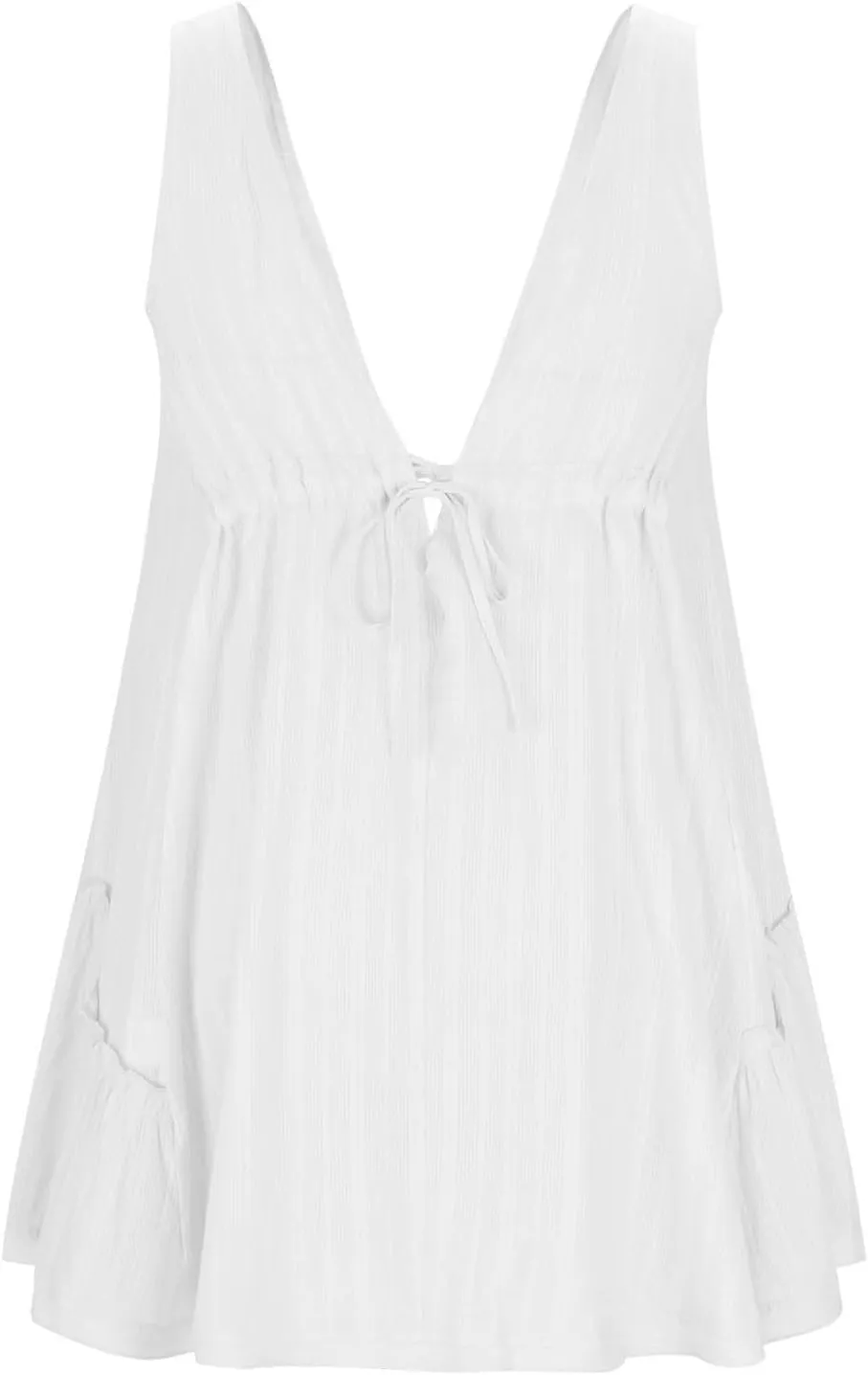 Womens V Neck Tie Dresses Ruffle Sleeve Flowy Swing A-Line Vintage Summer Mini Dress