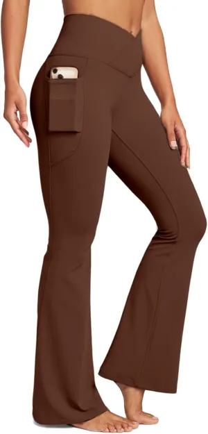 Womens Yoga Pants Women High Waist Waist Athletic Flare Yoga Leggings with Side Pockets Bell Bottom