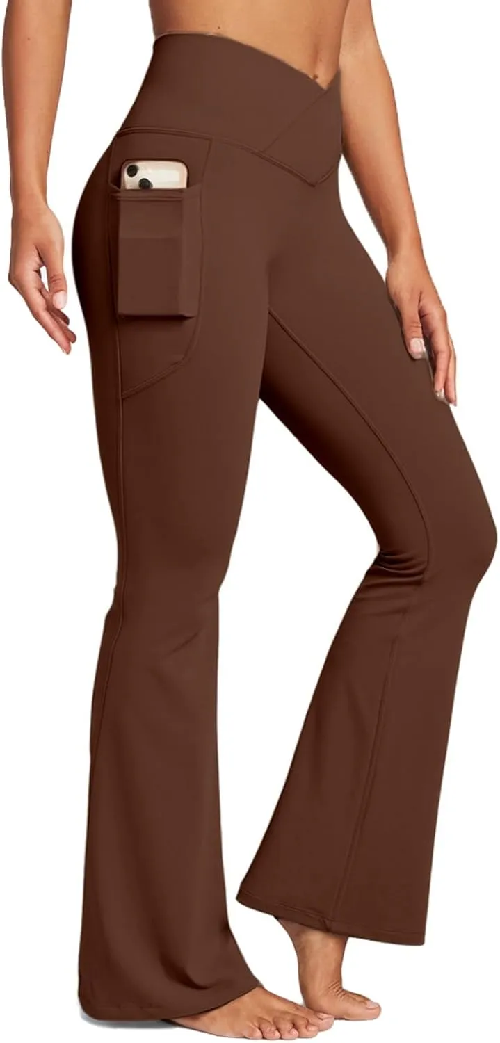Womens Yoga Pants Women High Waist Waist Athletic Flare Yoga Leggings with Side Pockets Bell Bottom
