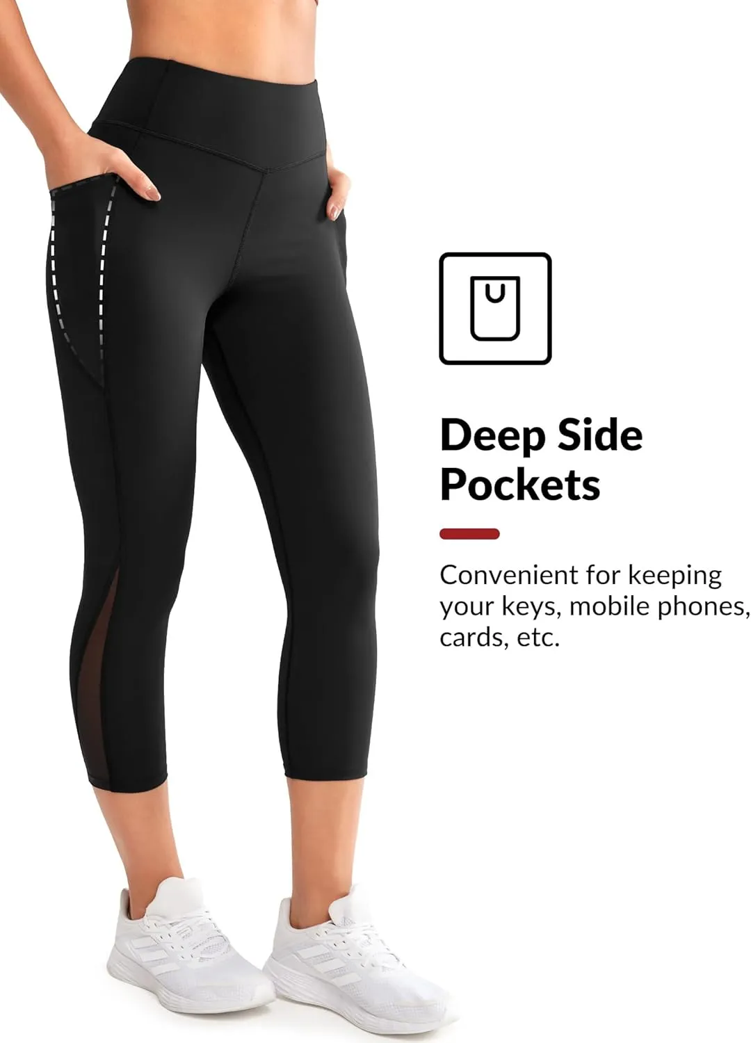 Yvette Capri Leggings with Pockets for Women High Waisted Mesh Yoga Pants Tummy Control Running Tights Workout Gym Fitness