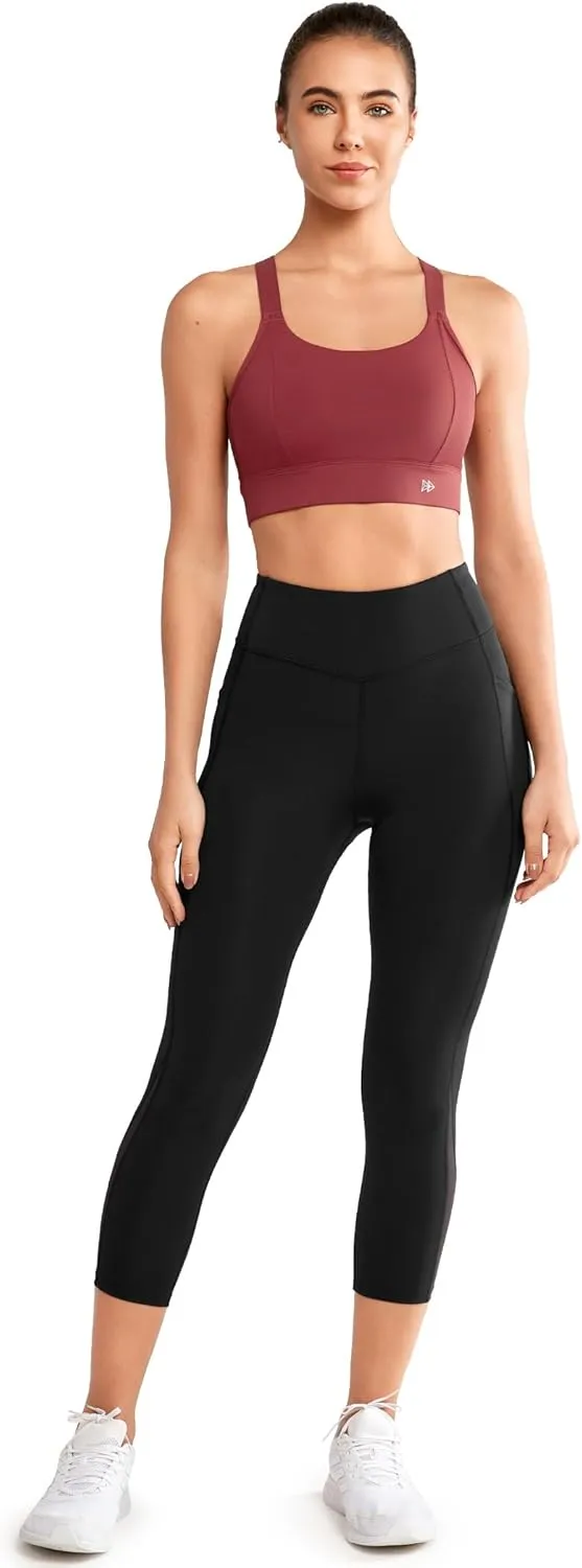 Yvette Capri Leggings with Pockets for Women High Waisted Mesh Yoga Pants Tummy Control Running Tights Workout Gym Fitness