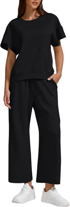 ZFLM Women's 2 Piece Lounge Set Fashion Travel Outfits Vacation Loungewear Comfy Wide Leg Tracksuit S-2XL