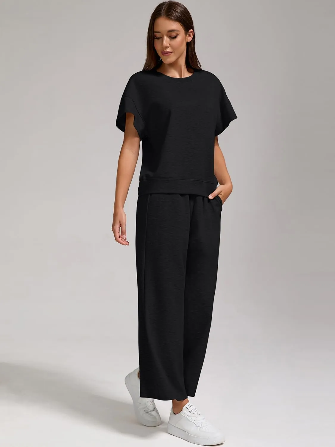 ZFLM Women's 2 Piece Lounge Set Fashion Travel Outfits Vacation Loungewear Comfy Wide Leg Tracksuit S-2XL