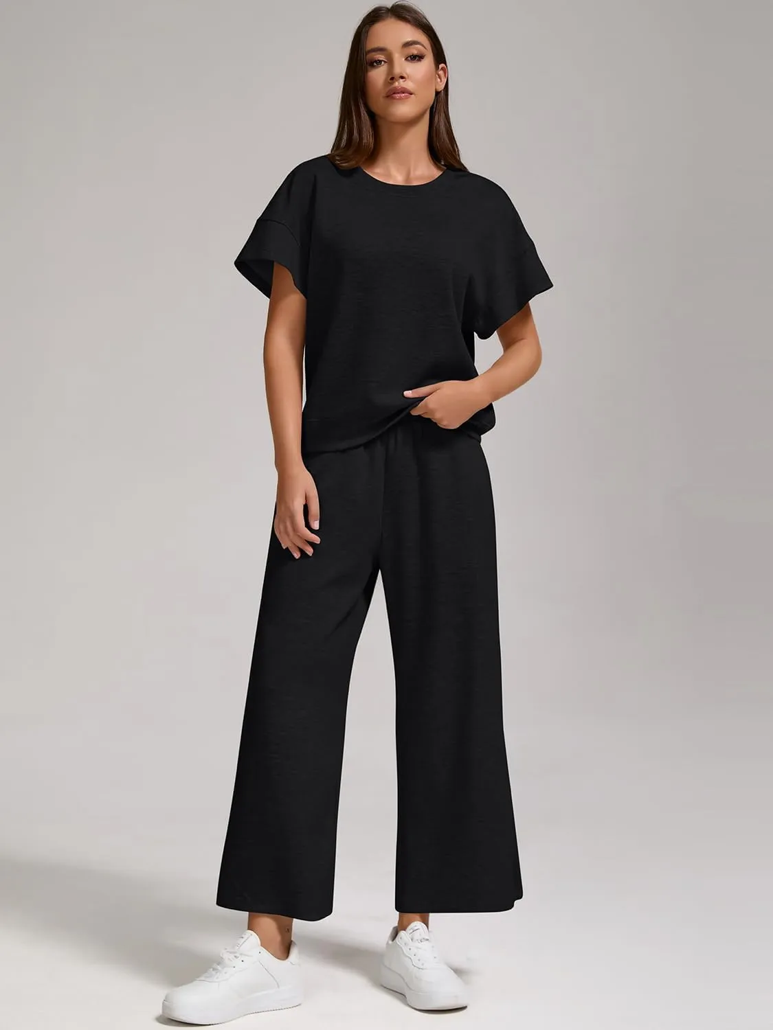 ZFLM Women's 2 Piece Lounge Set Fashion Travel Outfits Vacation Loungewear Comfy Wide Leg Tracksuit S-2XL
